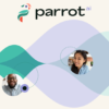 Parrot.ai logo with imagery symbolizing conversation, meetings and people